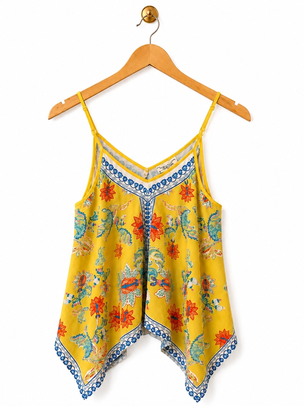 Flying Tomato Boho Handkerchief Hem Crop Top Size Large Yellow Paisley Festival